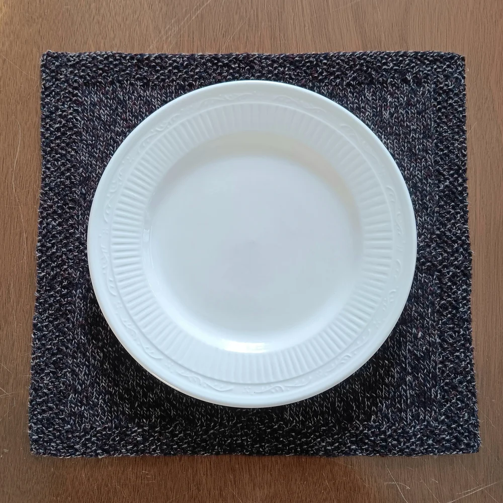 Set of 2 Handmade Handknit Marled Navy Blue Maroon Tan Windowpane Placemats